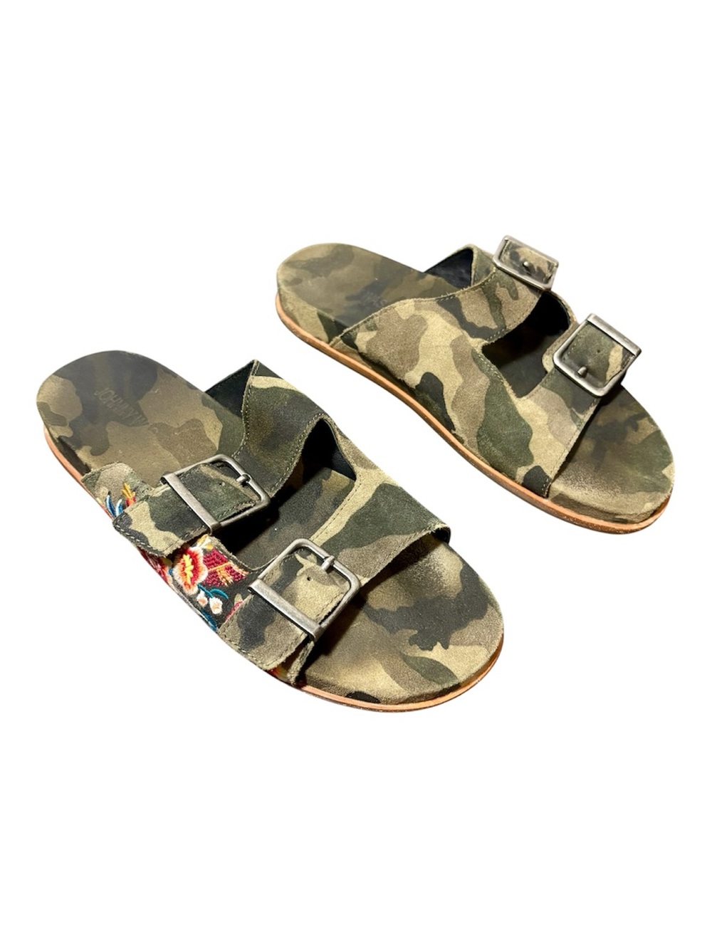 JOHNNY WAS Camo Embroidered Buckle Slide Sandals - Picture 3 of 8